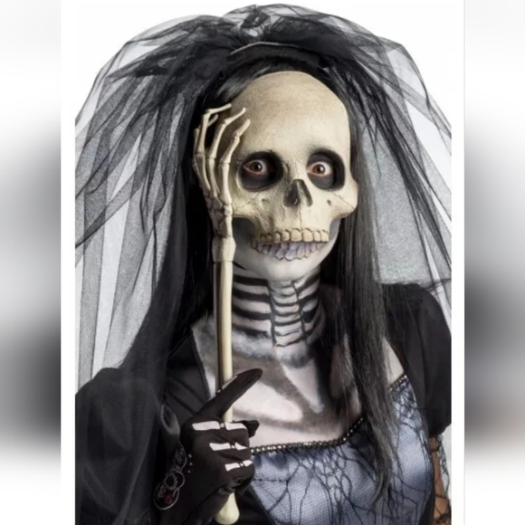 Skeleton Masquerade Mask Skull Head On Stick Arm Halloween Costume Accessory - Picture 1 of 5